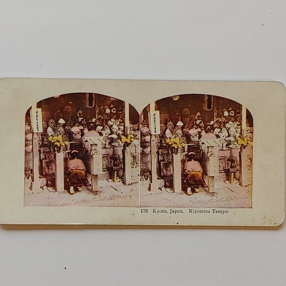 ANTIQUE Stereograph Card Kiyomizu Temple, Japan Golden Pavillion World Views - Picture 1 of 4